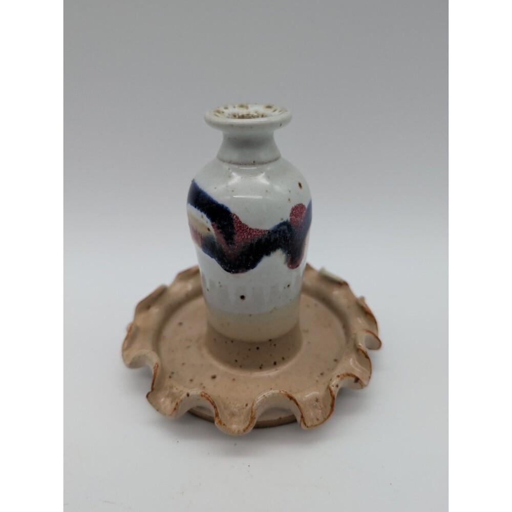 Randy Ritter Studio Pottery Michigan Blues Drip Glaze Oil Lamp Vase